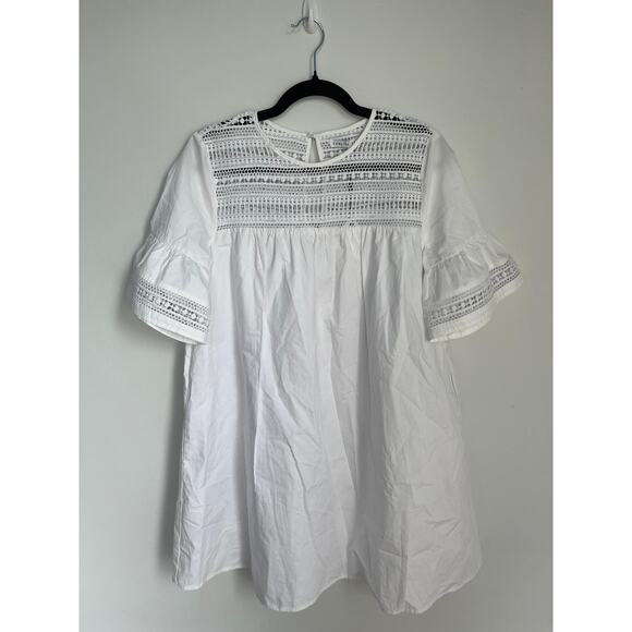 English Factory Tops - English Factory Eyelet Lace Babydoll Blouse Women Small‎ White Short Sleeve NWT